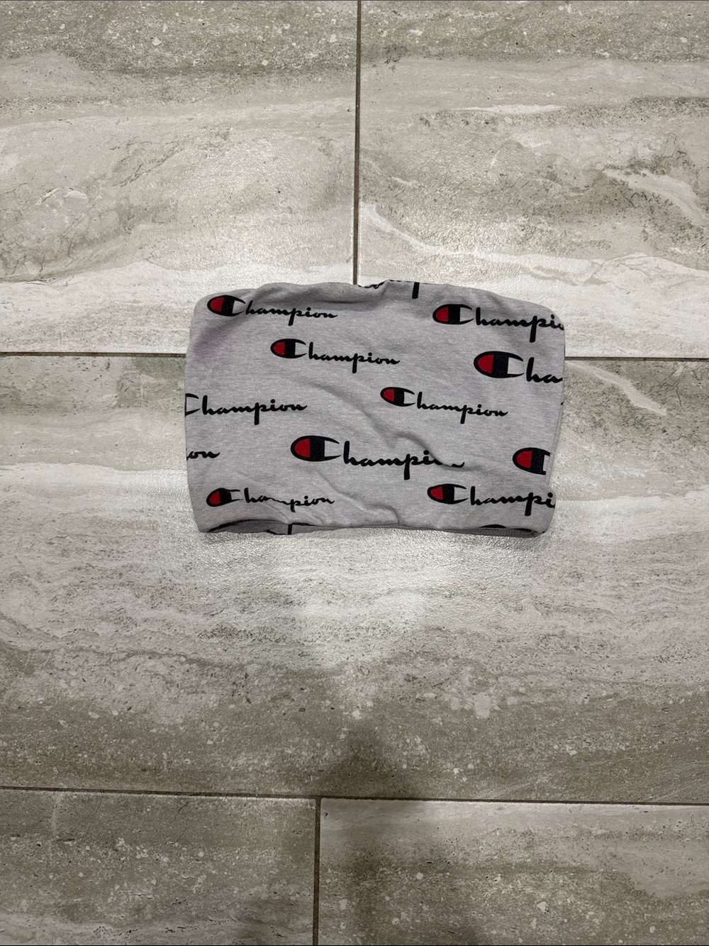 Champion Gray Tube Top with Black Script and Red Logos